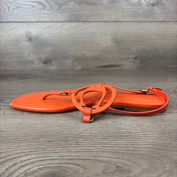 Coach Jeri Thong Sandals Women's Size 8 Orange Leather Logo Flats G4910 - Picture 7 of 16